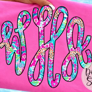 Adrettes Tropisches Paisley-Meistermonogramm | Leopard Druck | Neon | Personalisieren Sie Initialen | PNG Digitale Kunst | Tshirt Sublimation