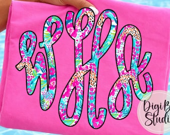 Preppy Tropical Paisley Master Monogram | Leopard Print | Neon | Personalize Initials | PNG Digital Art | Tshirt Sublimation