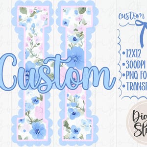 Custom Grandmillennial Floral Personalize Initial | Preppy Scalloped Varsity Letters | Whimsy Alpha | PNG Digital Design