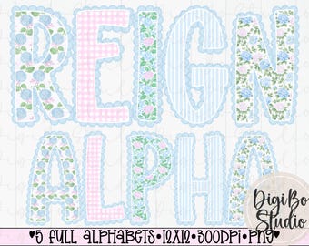 Grandmillennial Lace Trim Alphabet Set | Floral Hydrangeas | Whimsy  | PNG Digital Art | Sublimation