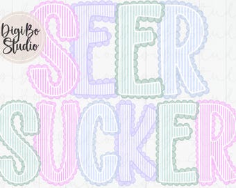 Seersucker Lace Trim Alphabet Set | Preppy Alpha Letters | Whimsy Stripes | PNG Digital Art | Sublimation