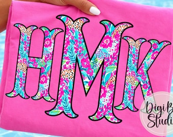 Preppy Tropical Paisley Fishtail Monogram | Leopard Print | Neon | Personalize Initials | PNG Digital Art | Tshirt Sublimation