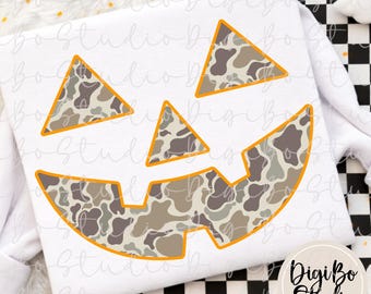 Halloween Camo Jack O’ Lantern Face PNG Design | Hunter Orange |