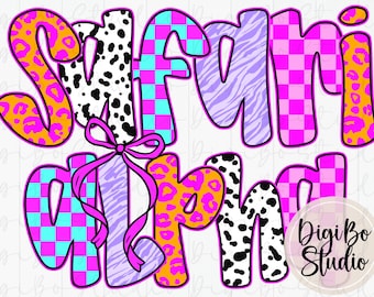Neon Safari Mix Alphabet Set | Preppy Coquette Bow | Leopard Zebra Print | PNG Digital Art | Sublimation