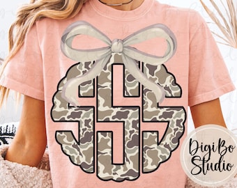 Camo Scalloped Monogram DIY Kit | Camouflage | Preppy Coquette Bow | PNG Digital Art | Tshirt Sublimation
