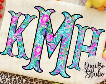 Preppy Paisley Fishtail Monogram Kit | Bright Colorful | Personalize Initials | PNG Digital Art | Tshirt Sublimation