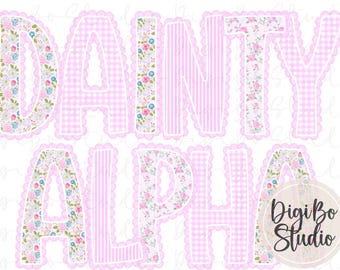 Grandmillennial Lace Trim Alphabet Set | Coquette Bow | Floral | Whimsy Pink | PNG Digital Art | Sublimation