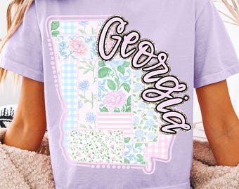 Preppy Grandmillennial US State Georgia | Floral Patchwork | PNG Sublimation