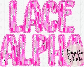 Pink Brushstrokes Lace Trim Alphabet Set | PNG Digital Art | Sublimation
