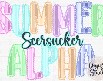 Seersucker Lace Trim Alphabet Set | Preppy Alpha Letters | Neon Summer Stripes | PNG Digital Art | Sublimation
