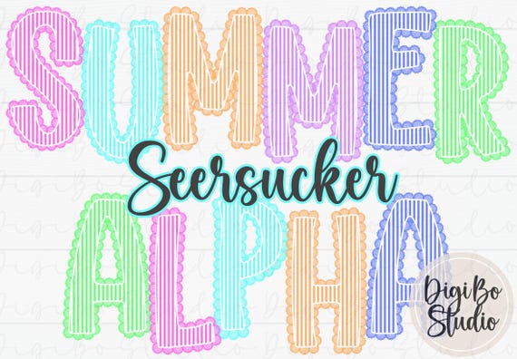 Seersucker Lace Trim Alphabet Set | Preppy Summer Stripes (PNG Digital Art)
