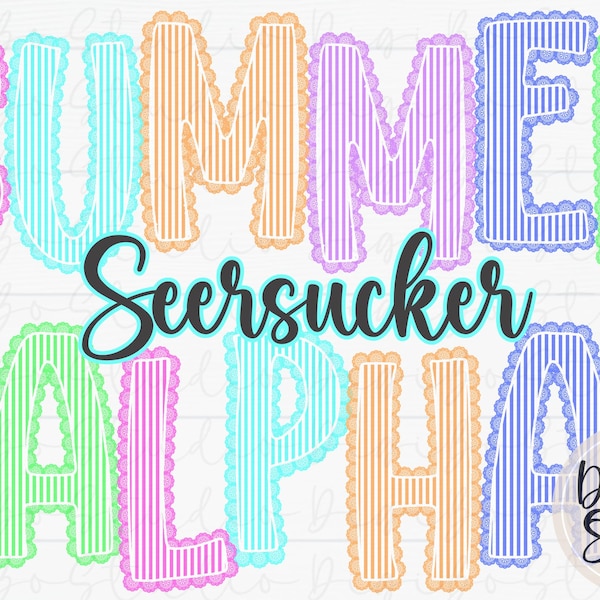 Seersucker Lace Trim Alphabet Set | Preppy Alpha Letters | Neon Summer Stripes | PNG Digital Art | Sublimation