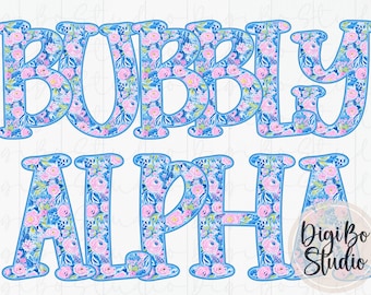 Preppy Pink Roses Alphabet Set | Colorful Floral Alpha | PNG Digital Art | Sublimation