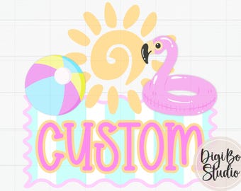 Custom Girls Beach Nameplate | Preppy Summer | Name Block | Pool Flamingo | Polka Dots | Personalize Name |