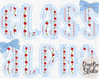 Preppy Back To School Alphabet | School Supplies | Teachers Pet | Coquette Bow | PNG Digital Art | Tshirt Sublimation