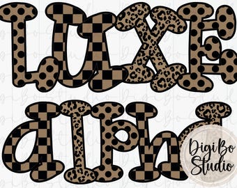 Preppy Luxe Alphabet Set | Brown Black | Funky Font Letters | PNG Digital Art | Sublimation