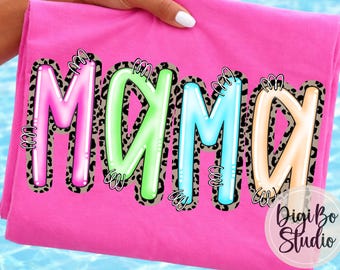 Preppy Neon MAMA Tshirt Png Design | Family Names | Leopard Print | Summer | Sublimation