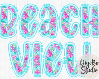 Preppy Tropical Floral Alphabet Set | Colorful Neon Alpha | Beachy PNG Digital Art | Sublimation
