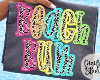 Preppy Neon Summer Beach Bum Tshirt Png Design | Bright Leopard Print | Sublimation