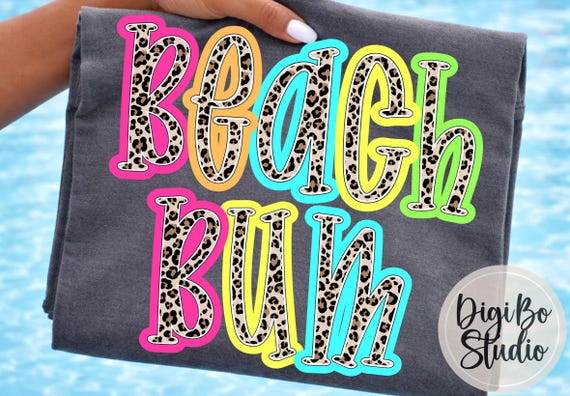 Preppy Neon Summer Beach Bum Tshirt Png Design | Bright Leopard Print | Sublimation