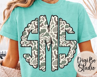 Camo Scalloped Monogram DIY Kit | Camouflage | Preppy Doodle | PNG Digital Art | Tshirt Sublimation