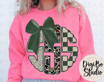 Camo Mix Scalloped Monogram DIY Kit | Camouflage | Coquette Bow | PNG Digital Art | Tshirt Sublimation