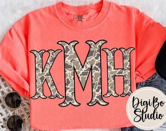 Preppy Camo Fishtail Monogram Kit |  Camouflage Personalize Initials | PNG Digital Art | Tshirt Sublimation