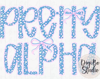 Preppy Ditsy Floral Alphabet Set | Light Pink Pearl Trim | Cute Alpha Font | PNG Digital Art | Sublimation