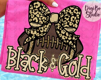 Preppy Football Black & Gold Tshirt Png Design | Sports | Gameday Touchdown | Louisiana Sublimation