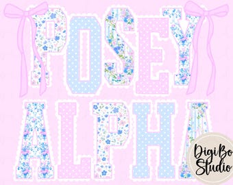 Grandmillennial Scalloped Trim Alphabet Set | Preppy Floral | Coquette Bow | PNG Digital Art | Sublimation