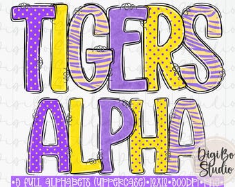 Preppy Purple & Gold Alphabet Set | Tigers Football | Sports Touchdown | Tshirt PNG Design | Sublimation