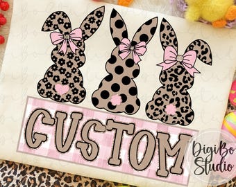 Custom Girls Easter Nameplate | Easter Bunny | Pink Gingham | Leopard Daisy Polka Dots | Personalize Initials |