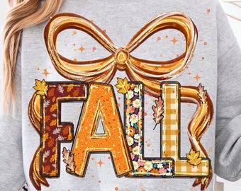 Preppy Fall with Coquette Bow PNG Design | Leaves