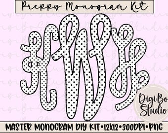 Preppy Master Monogram DIY Kit | Polka Dots | Black & White | Personalize Initials | PNG