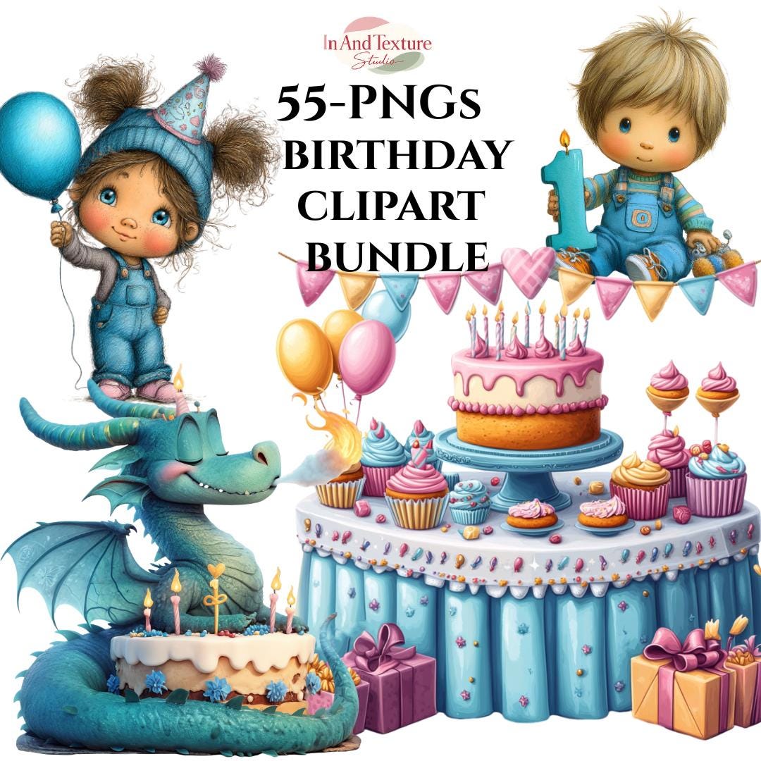 Birthday Clipart Bundle, Birthday Party Elements, Balloons Cake ...