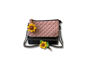 Whimsical Crocheted Sunflower Bag Charm with Keyring