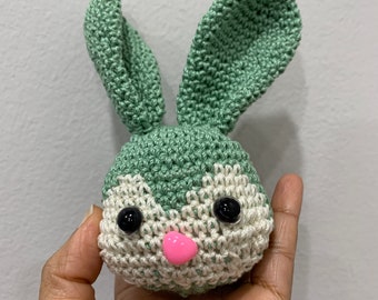 Crocheted Bunny Rabbit/ Crochet bunny/Green white Bunny with ears Crocheted Rabbit for Easter ready to ship