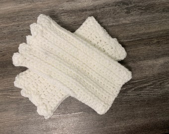 Handmade Crochet fingerless gloves winter white made in Toronto Canada