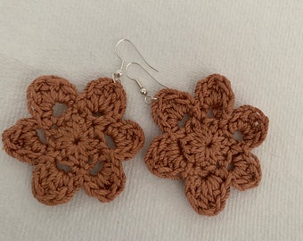 Boho Chic Floral Earrings- Pretty Handmade Crochet Dangle Flower Eartings