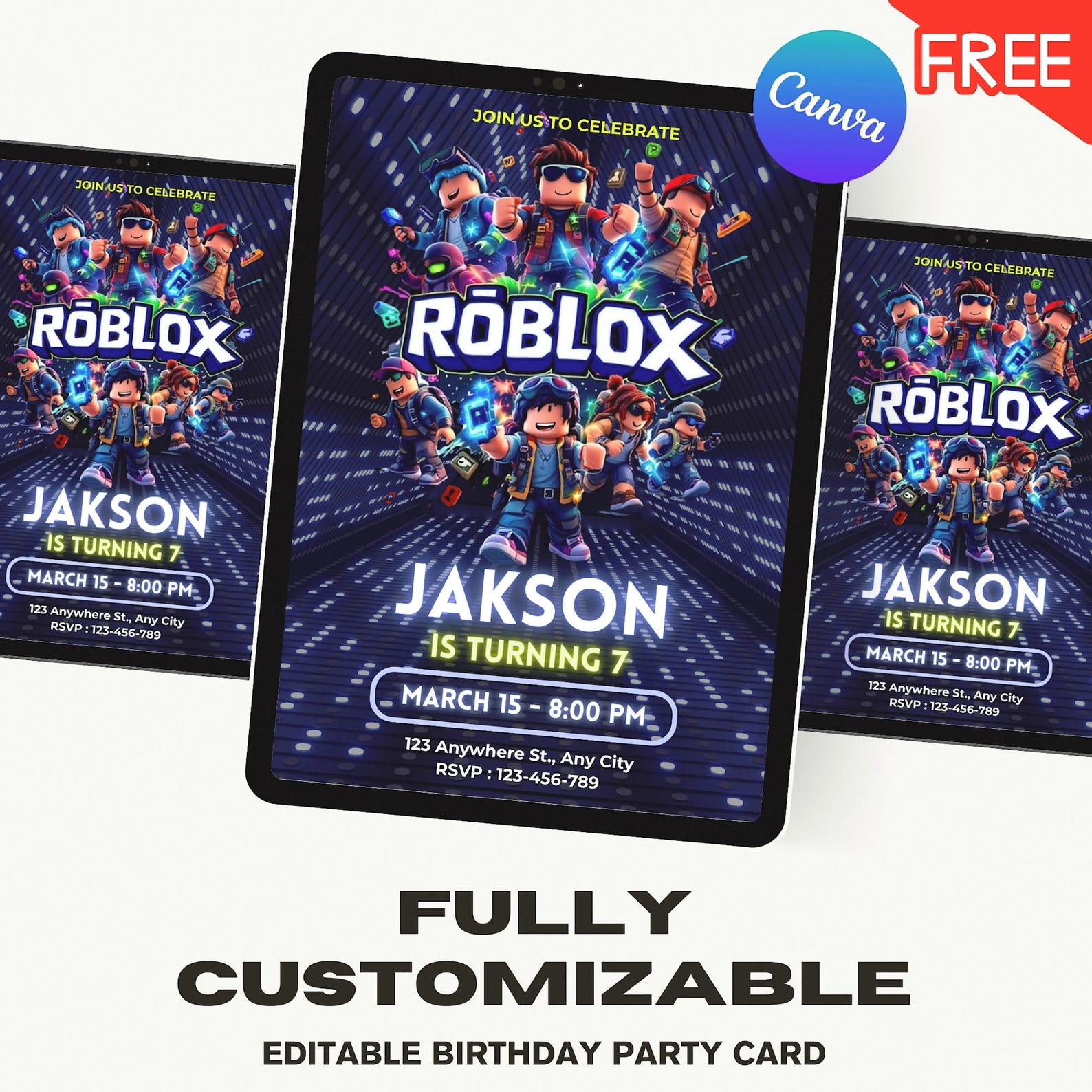 Editable Roblox Party Invite | Roblox Happy Birthday Invitation Canva ...