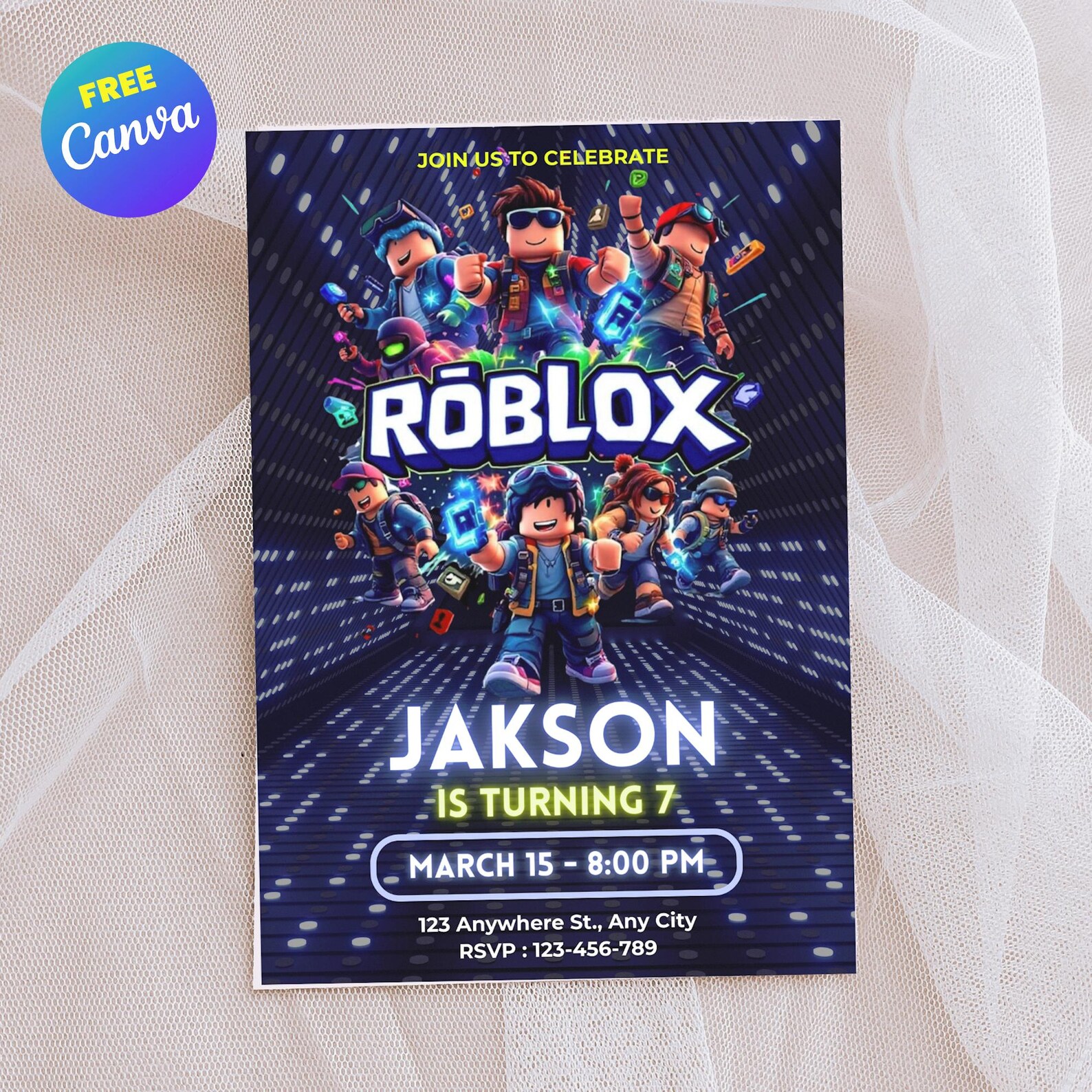 Editable Roblox Party Invite | Roblox Happy Birthday Invitation Canva ...