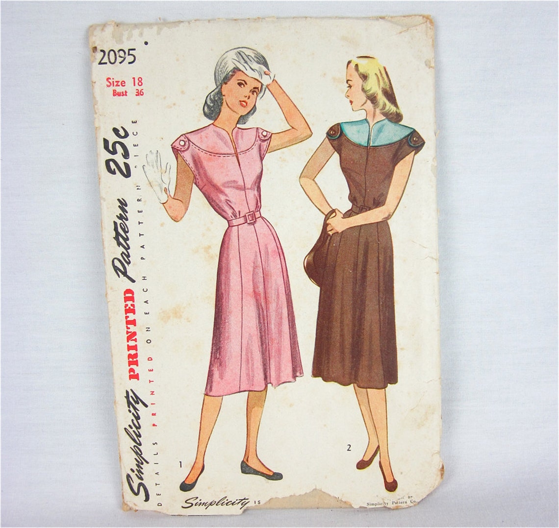 Vintage 40s Dress Sewing Pattern Simplicity 2095 Etsy