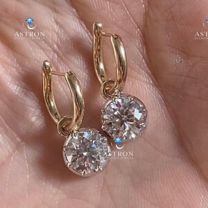 Round Moissanite button back georgian cut down gypset huggies, removable hoops, blackened gold bridal statement
