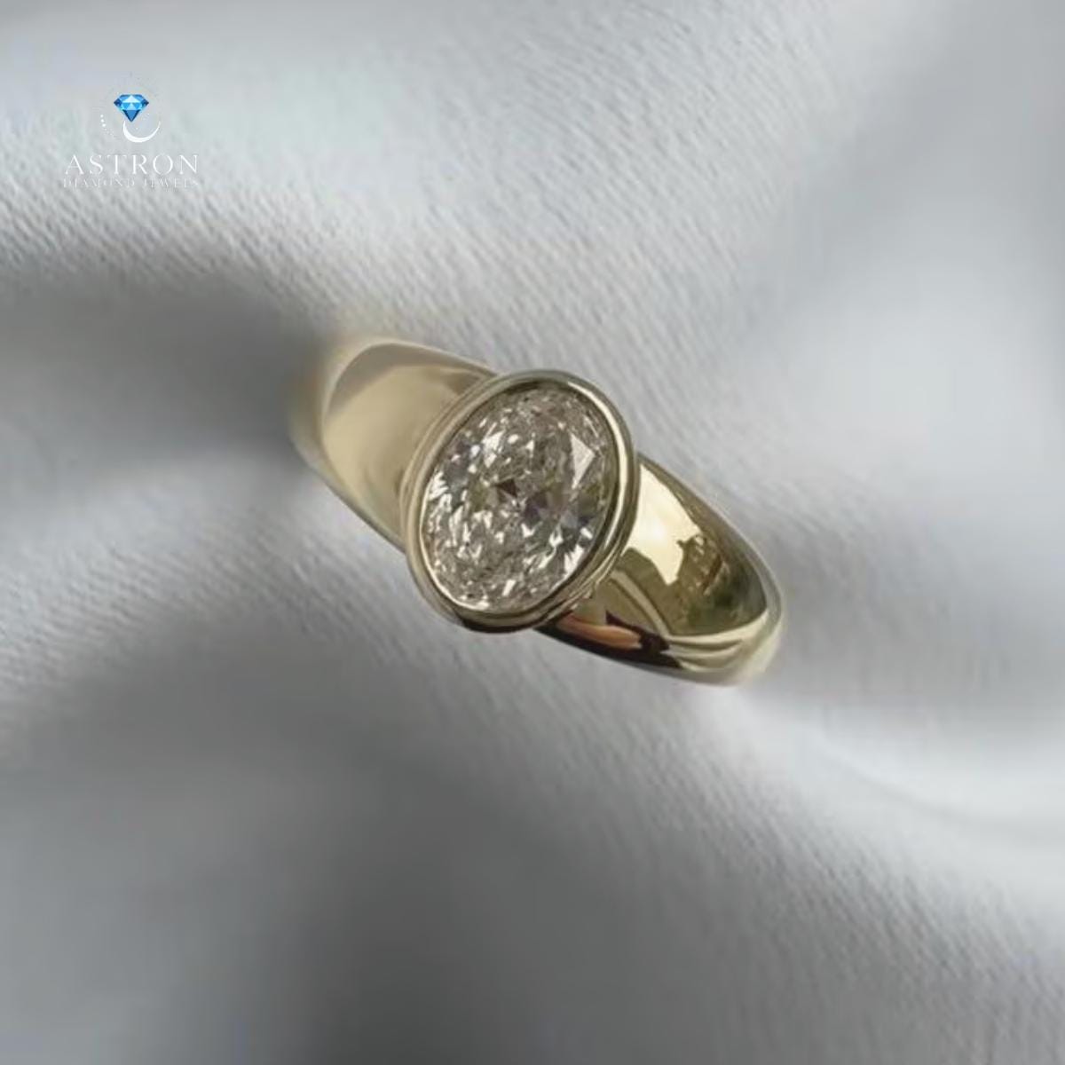 1.25 CT Oval Moissanite Engagement Ring 14K Solid Gold, Bezel Set ...