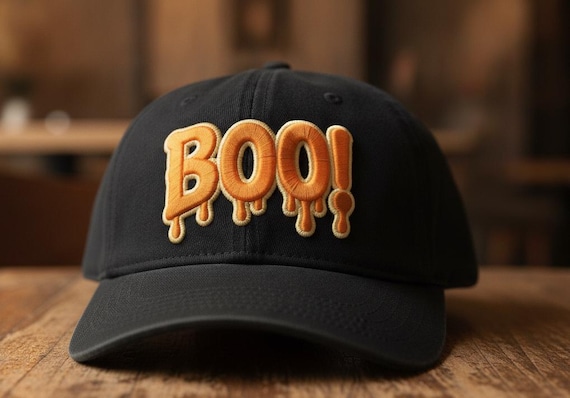 3D Boo Halloween Cap Embroidery Design