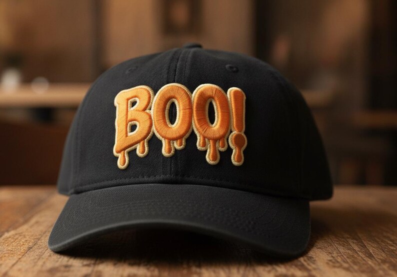3D Boo Halloween Cap Embroidery Design (photo 1)