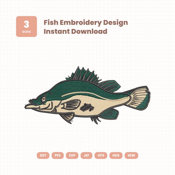 Fish Embroidery Design | 3 Sizes | Instantly Download