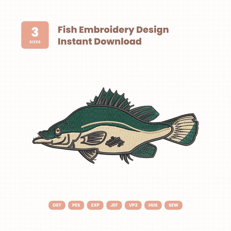 Fish Embroidery Design | 3 Sizes | Instantly Download (photo 1)
