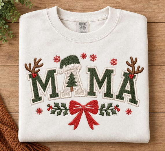 Mama Christmas Embroidery Design | 5 SIzes | Instant Download