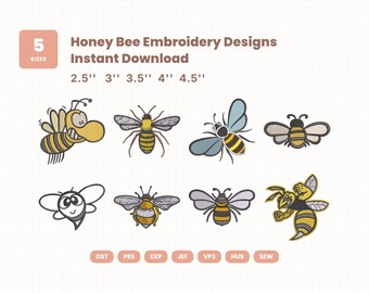 Stickmuster-Set mit Honigbienen | 8 Stickdateien für die Stickmaschine | Digitaler Download